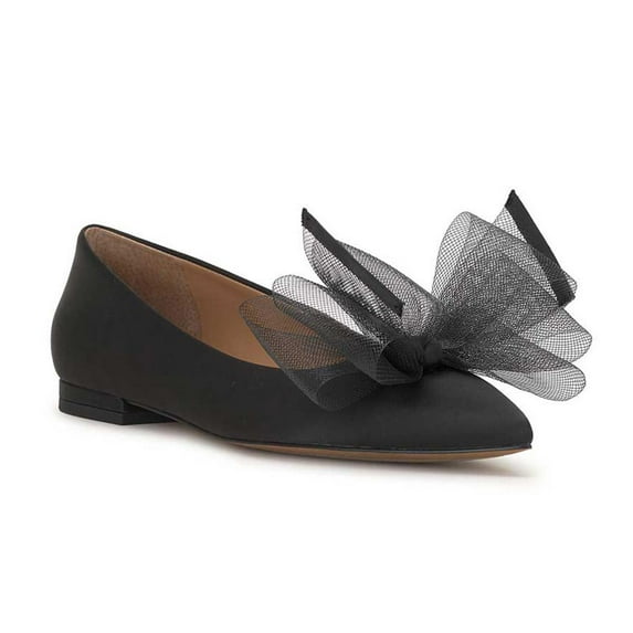 FSJ Women Chic Mesh Bowknot Ballet Shoes Pointed Toe Slip on Low Heel Flats Comfortable Prom Dance Shoes Size 7 Black