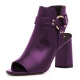 thumbnail image 1 of FSJ Women Chic Peep Open Toe Ankle Booties Block High Heel Metal Buckle Sandal Pumps Cutout Ankle Strap Zipper Party Shoes Size Size 6 Purple, 1 of 4