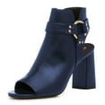 thumbnail image 1 of FSJ Women Chic Peep Open Toe Ankle Booties Block High Heel Metal Buckle Sandal Pumps Cutout Ankle Strap Zipper Party Shoes Size Size 8 Navy, 1 of 4