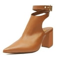 thumbnail image 1 of FSJ Women Chic Pointed Closed Toe Chunky High Heel Sandals Cross Buckled Ankle Strap Backless Booties Wedding Party Shoes Size 8 Camel, 1 of 5