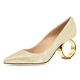 thumbnail image 1 of FSJ Women Chic Pointed Closed Toe Circle High Heel Pumps Slip On Unique Ladies Office Party Evening Dressy Shoes Size 6 Gold, 1 of 5