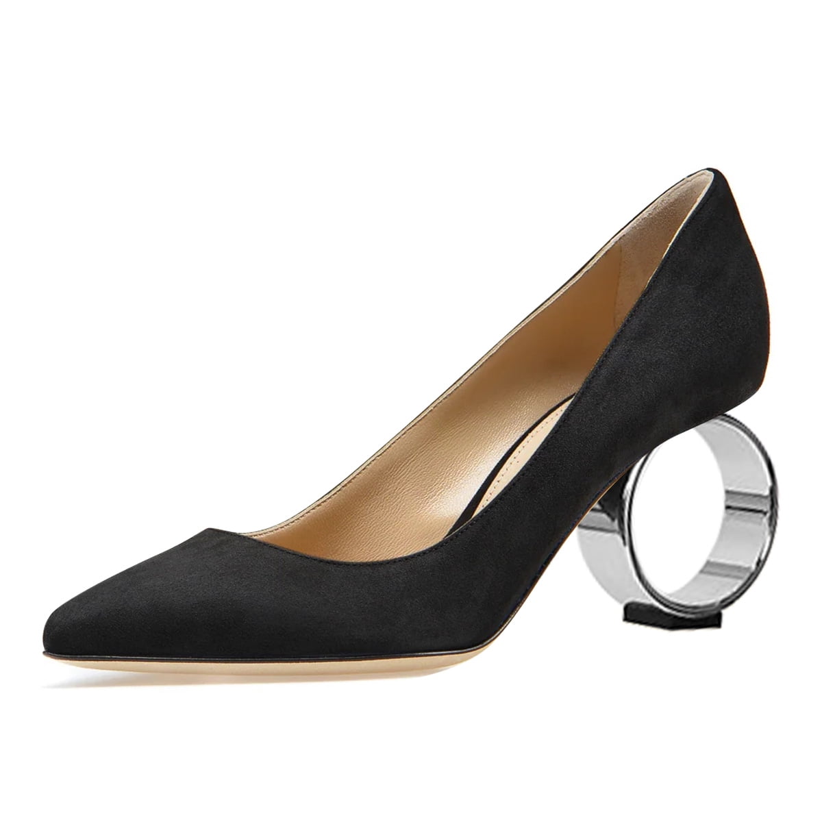 FSJ Women Chic Pointed Closed Toe Circle High Heel Pumps Slip On Unique ...