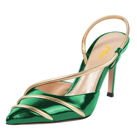 FSJ Women Chic Pointed Closed Toe Stiletto High Heels Slingback Pumps Gold Thin Ankle Strap Sandals Dressy Shoes Size 7 Green