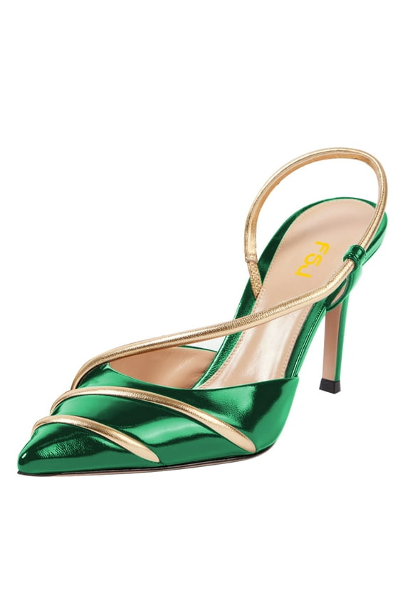 Women Chic Pointed Closed Toe Stiletto High Heels Slingback Pumps Gold Thin Ankle Strap Sandals Dressy Shoes Size 8 Green