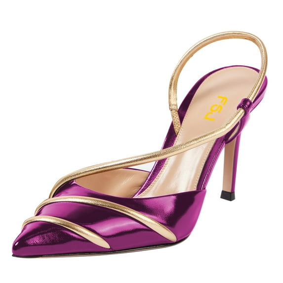 FSJ Women Chic Pointed Closed Toe Stiletto High Heels Slingback Pumps Gold Thin Ankle Strap Sandals Dressy Shoes Size 8 Purple