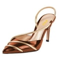 thumbnail image 1 of FSJ Women Chic Pointed Closed Toe Stiletto High Heels Slingback Pumps Gold Thin Ankle Strap Sandals Dressy Shoes Size 9 Brown, 1 of 4