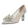 thumbnail image 1 of FSJ Women Chic Rhinestones Mesh Bow Pointed Closed Toe Pumps Crystal Chunky Mid Heel Slip On Bridal Wedding Dress Shoes Size 11 Gray, 1 of 4