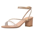 thumbnail image 1 of FSJ Women Chic Round Open Toe Strappy Sandals Chunky Block Heel Cross Strap Studded Rhinestones Pumps Party Date Work Shoes Size 10.5 Nude, 1 of 5