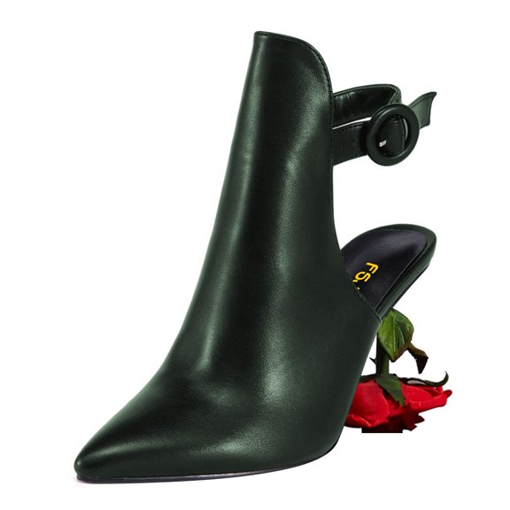 FSJ Women Chic Sculpted Rose High Heels Pointed Closed Toe Ankle Buckle Strap Fashion Sandals Mules Evening Wear Shoes Size 10.5 Green
