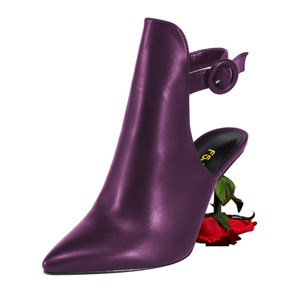 FSJ Women Chic Sculpted Rose High Heels Pointed Closed Toe Ankle Buckle Strap Fashion Sandals Mules Evening Wear Shoes Size 13 Purple