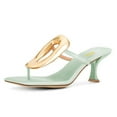 thumbnail image 1 of FSJ Women Chic Square Open Toe Flip Flops Slip On Gold Detail Kitten Low Heel Thong Sandals Casual Summer Beach Party Shoes Size 16 Pale Turquoise, 1 of 4