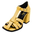 thumbnail image 1 of FSJ Women Chic Square Toe Strappy Chunky Block Heel Sandal T-Strap Caged Adjustable Ankle Buckle Daily Walking Shoes Size 8 Yellow, 1 of 4