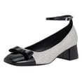 thumbnail image 1 of FSJ Women Classic Bowknot Square Closed Toe Block Heel Pumps Cap Toe Ankle Strap Low Chunky Heel Office Casual Party Shoes Size 9.5 Glitter, 1 of 4