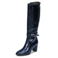 thumbnail image 1 of FSJ Women Classic Buckled Strap Knee High Boots Chunky High Heels Square Closed Toe Side Zipper Boots Comfort Casual Wear Shoes Size 10 Blue, 1 of 5