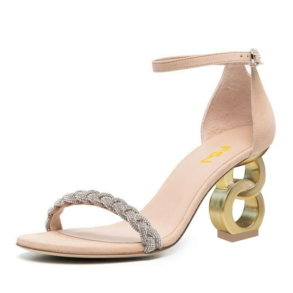 FSJ Women Classic Chunky High Heel Sandals Open Toe Ankle Strap Single Band Dress Shoes Size 10 Pink