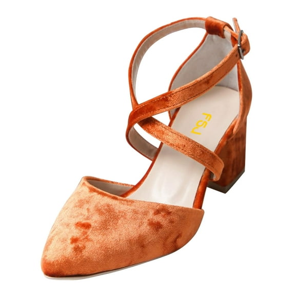 FSJ Women Classic Chunky High Heels Pointy Closed Toe Pumps D'Orsay Crossed Ankle Strap Sandals Casual Wedding Dressy Shoes Size 10 Orange