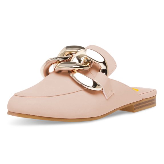 FSJ Women Classic Closed Round Toe Mules Chains Low Heeled Loafer Slides Comfortable Slip on Casual Walking Flats Size 11 Pale Dogwood