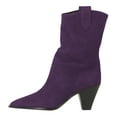 thumbnail image 1 of FSJ Women Classic Cowboy Pointed Toe Ankle Boots Cone Heel Pull On Short Booties Casual Office Work Dress Shoes Size 16 Purple, 1 of 4