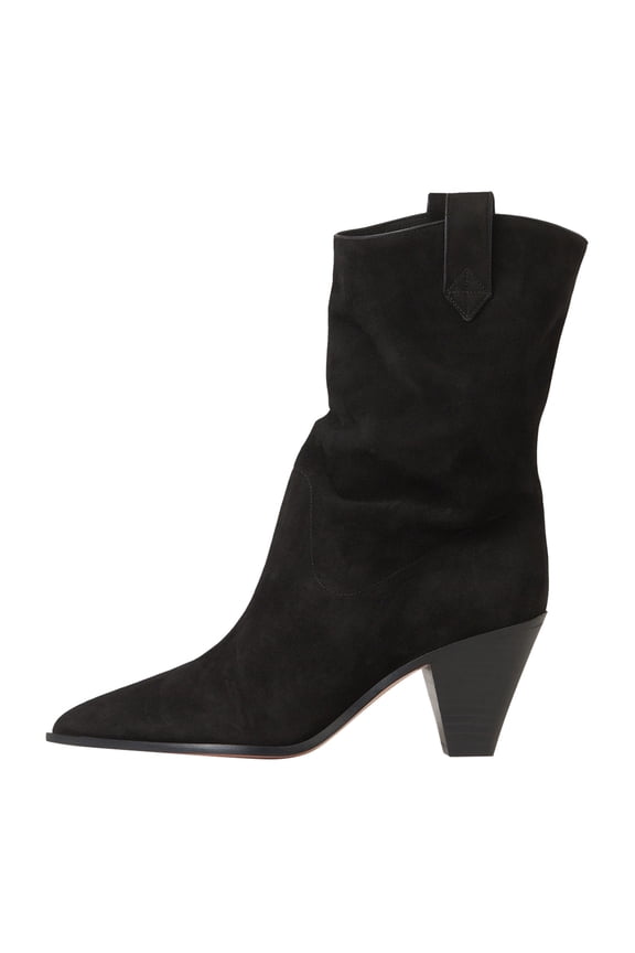 Women Classic Cowboy Pointed Toe Ankle Boots Cone Heel Pull On Short Booties Casual Office Work Dress Shoes Size 5 Black