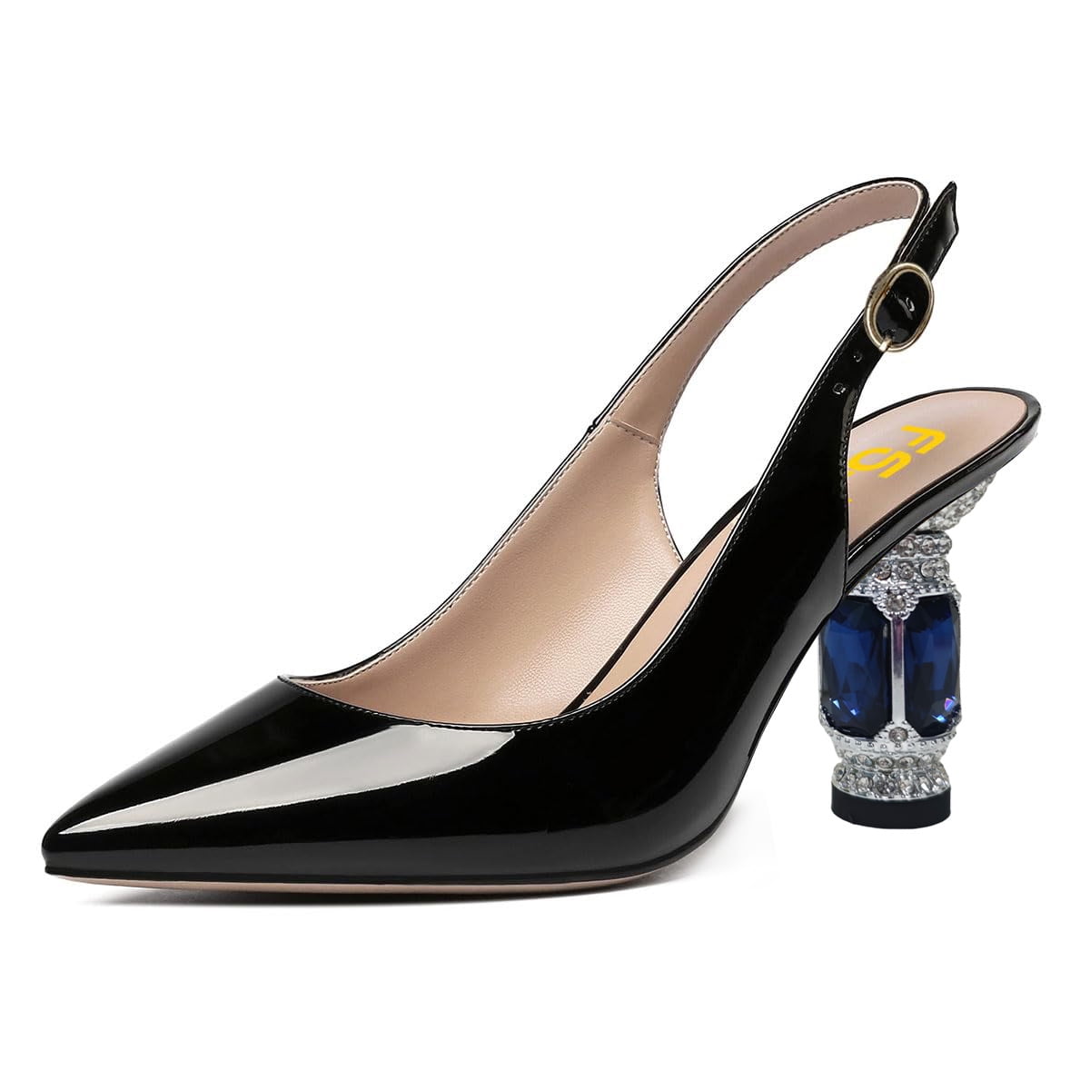 FSJ Women Classic Crystal Block Chunky Mid Heel Slingback Pumps Closed ...