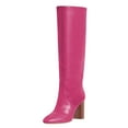 thumbnail image 1 of FSJ Women Classic Knee High Boots Stretch Pull On Round Closed Toe Long Boots Chunky High Heel Wide Calf Ladies Dress Party Shoes Size 8 Deep Pink, 1 of 3