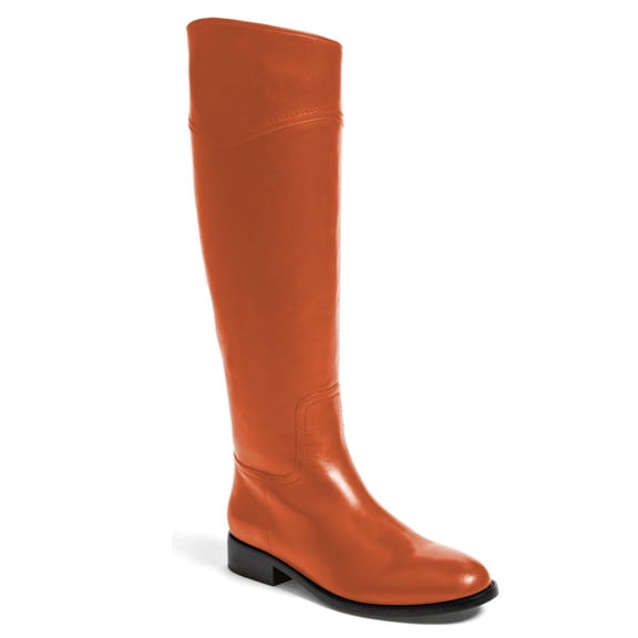 FSJ Women Classic Knee High Riding Boots Low Chunky Heels Round Toe Side Zipper Comfortable Flat Retro Casual Shoes Size 12 Orange