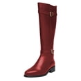 thumbnail image 1 of FSJ Women Classic Knee High Riding Boots Round Closed Toe Stacked Low Heel Side Zip Buckle Stretch Fall Winter Long Boots Shoes Size 4 Red, 1 of 4