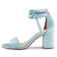 thumbnail image 1 of FSJ Women Classic Lace Up Round Open Toe Sandals Chunky Block High Heel Pumps Velvet Ankle Tie Comfort Party Dress Shoes Size 9 Blue, 1 of 4