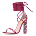 thumbnail image 1 of FSJ Women Classic Open Round Toe Lace up Sandals Thin Band Crystal Beads High Heeled Pumps Wedding Dressy Daily Wear Bowknot Shoes Size 8 Fuchsia, 1 of 4