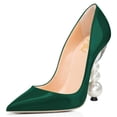 thumbnail image 1 of FSJ Women Classic Pearls Block High Heels Pumps Pointed Closed Toe Slip On Ladies Office Party Sexy Dressy Slide Shoes Size 8.5 Green, 1 of 3