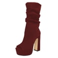 thumbnail image 1 of FSJ Women Classic Peep Open Toe Slouch Ankle Boots Platform Chunky Block High Heels Bootie Pull On Office Fashion Shoes Size 11 Red, 1 of 5