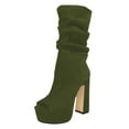 thumbnail image 1 of FSJ Women Classic Peep Open Toe Slouch Ankle Boots Platform Chunky Block High Heels Bootie Pull On Office Fashion Shoes Size 5.5 Green, 1 of 5