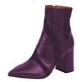 thumbnail image 1 of FSJ Women Classic Pointed Closed Toe Ankle Boots Chunky Block Heel Side Zipper Short Booties Stylish Dressy Shoes Size 12 Purple, 1 of 4