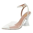 thumbnail image 1 of FSJ Women Classic Pointed Closed Toe Pumps Clear Chunky Block High Heel Ankle Strap Sandals Comfort Daily Work Shoes Size 9 White, 1 of 5