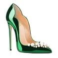 thumbnail image 1 of FSJ Women Classic Pointed Toe Dress Pumps with Pearl Studded Sexy Stiletto Slip On High Heels Formal Shoes Size 14 Green, 1 of 4