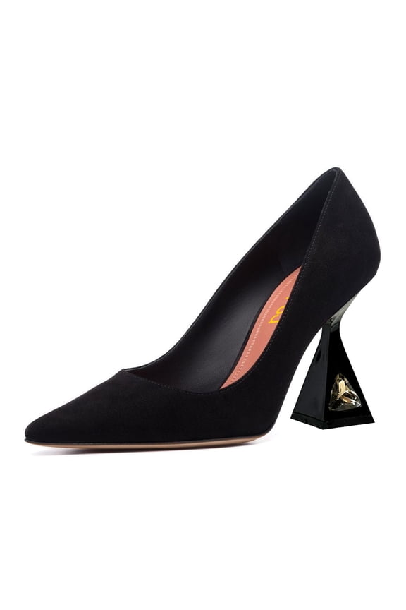 Women Classic Pointy Toe Crystal Flared High Heel Pumps Closed Toe Slip-On Party Wedding Office Dress Shoes Size 8 Black