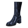 thumbnail image 1 of FSJ Women Classic Round Closed Toe Mid Calf Boots Chunky Block Low Heel Side Zipper Dressy Versatile Booties Shoes Size 8 Navy, 1 of 4