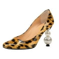 thumbnail image 1 of FSJ Women Classic Round Closed Toe Pumps Slip On Pearl Beadded Chunky High Heel Patent Leather Office Party Dressy Shoes Size 10.5 Leopard Print, 1 of 4