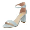 thumbnail image 1 of FSJ Women Classic Round Open Toe Ankle Strap Sandals Chunky Block Heel Single Band Pumps Comfortable Wedding Guest Dress Shoes Size 15 Light Blue, 1 of 4