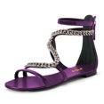thumbnail image 1 of FSJ Women Classic Round Open Toe Sandals Thin Strap Studded S Metal Chain Flats Ankle Strap Back Zipper Casual Summer Shoes Size 7 Purple, 1 of 4