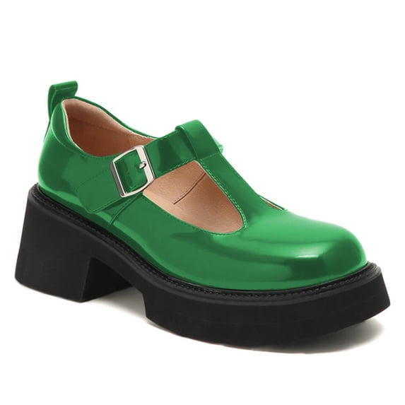 FSJ Women Classic Round Toe Strap Buckle Mary Jane Pumps Shoes Size 9.5 Green