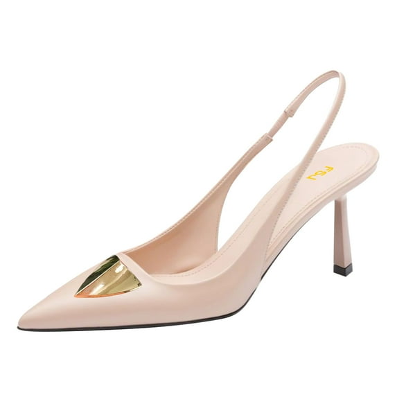 FSJ Women Classic Slingback Metallic Triangle Sleek Pumps Pointed Closed Toe Stiletto High Heels Sandals Sexy Office Dress Shoes Size 14 Nude Pink