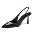 thumbnail image 1 of FSJ Women Classic Slingback Metallic Triangle Sleek Pumps Pointed Closed Toe Stiletto High Heels Sandals Sexy Office Dress Shoes Size 7.5 Black, 1 of 3