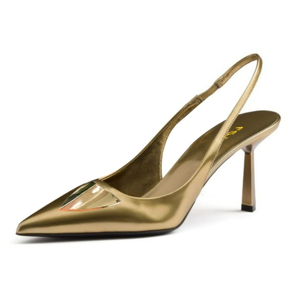 FSJ Women Classic Slingback Metallic Triangle Sleek Pumps Pointed Closed Toe Stiletto High Heels Sandals Sexy Office Dress Shoes Size 7.5 Gold