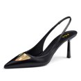 thumbnail image 1 of FSJ Women Classic Slingback Metallic Triangle Sleek Pumps Pointed Closed Toe Stiletto High Heels Sandals Sexy Office Dress Shoes Size 8 Black, 1 of 3