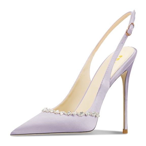 FSJ Women Classic Sparkling Rhinestone Pointed Closed Toe Slingback Slip On Stilettos High Heels Pumps Buckle Wedding Dressy Shoes Size 10 Purple