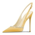 thumbnail image 1 of FSJ Women Classic Sparkling Rhinestone Pointed Closed Toe Slingback Slip On Stilettos High Heels Pumps Buckle Wedding Dressy Shoes Size 5.5 Yellow, 1 of 5