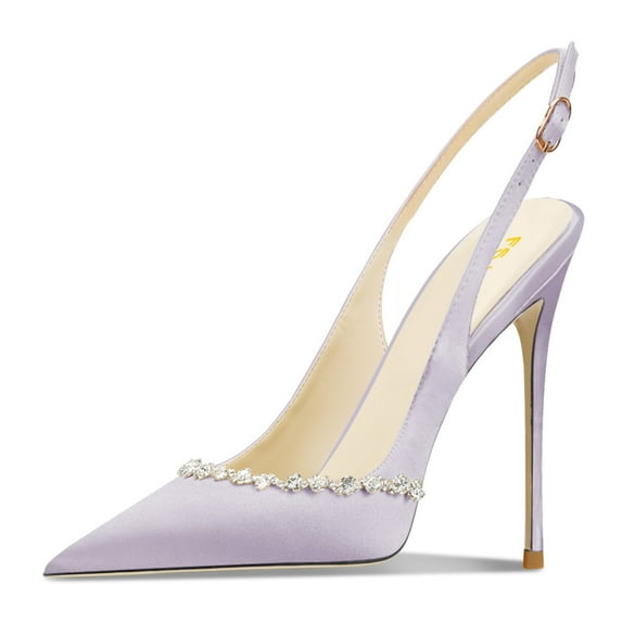 FSJ Women Classic Sparkling Rhinestone Pointed Closed Toe Slingback Slip On Stilettos High Heels Pumps Buckle Wedding Dressy Shoes Size 7 Purple