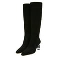thumbnail image 1 of FSJ Women Classic Sqaure Toe Mid Heel Knee High Boots Crystal Chunky Heel Half Zip Modern Tall Boots Solid Fall Winter Shoes Size 8 Black, 1 of 6