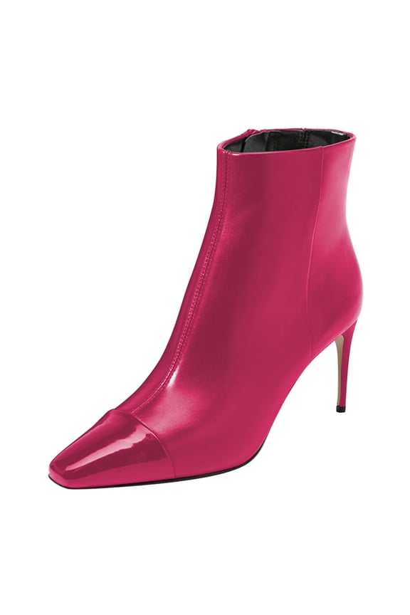 Women Classic Square Cap Toe Ankle Boots Stiletto Mid Heel Side Zipper Booties Comfy Daily Wear Dress Shoes Size 10 Pink